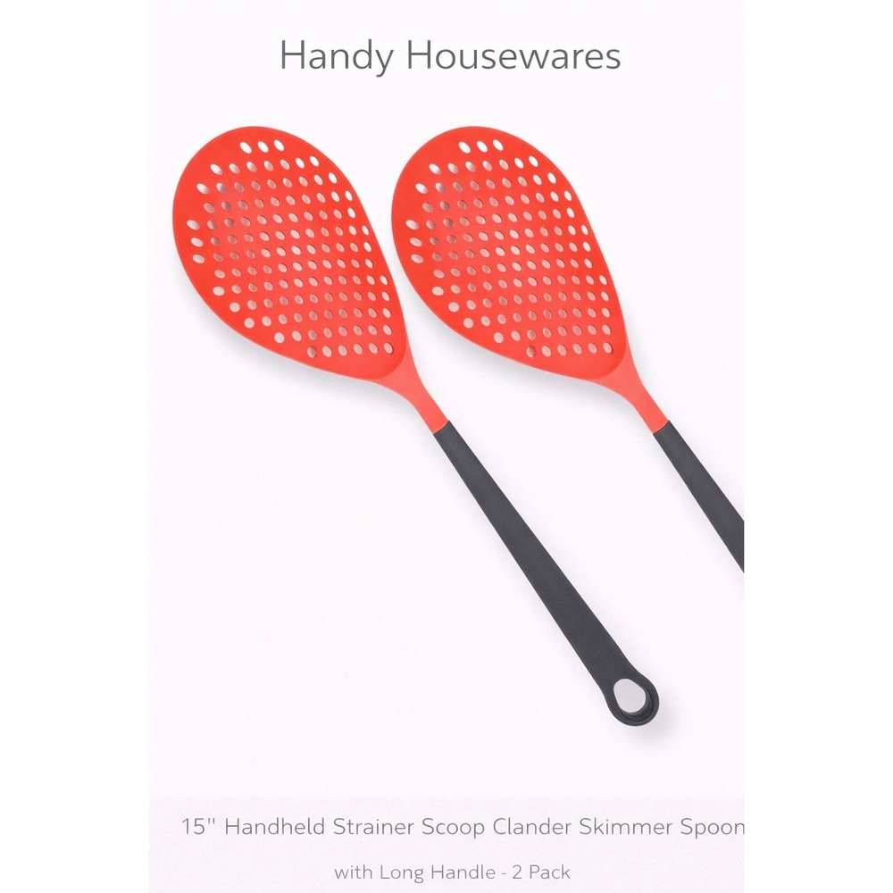 Handy Housewares 15"‎ Handheld Strainer Scoop Colander Skimmer Spoon Red 2 Pack